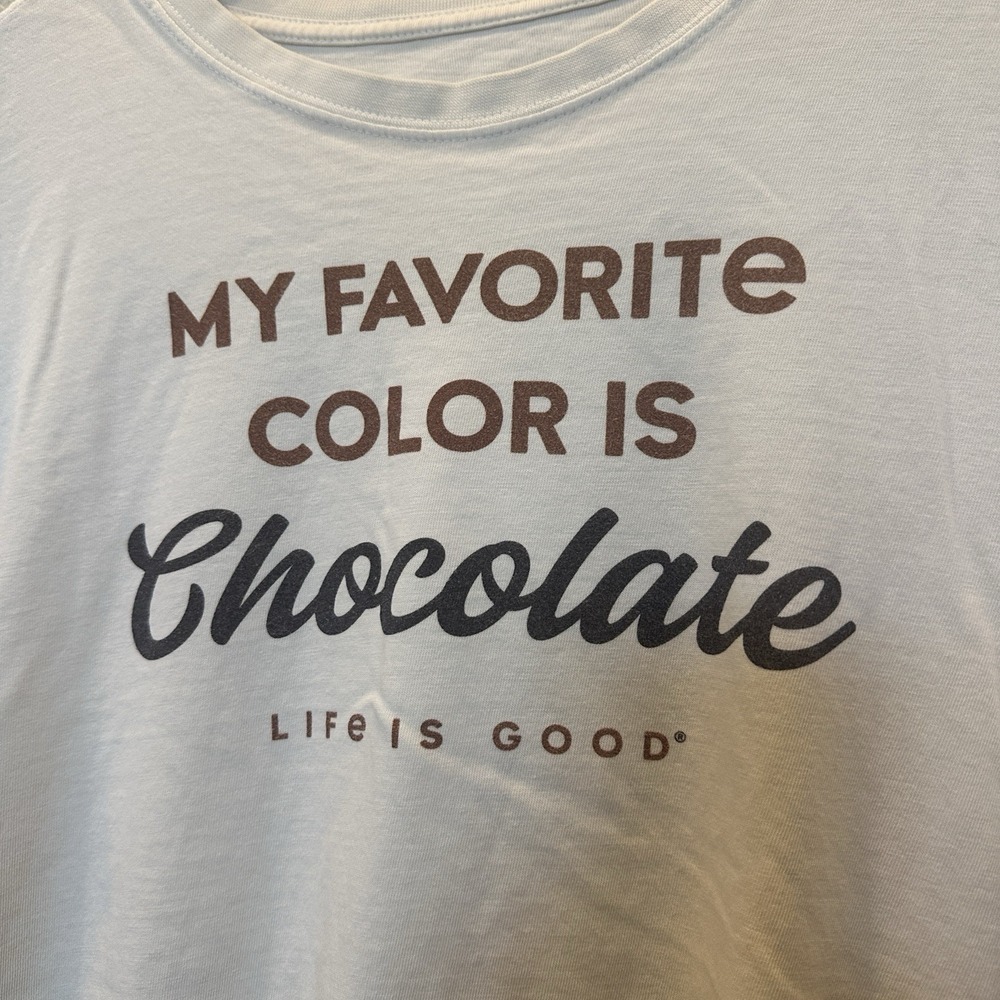 Life Is Good Men's Crusher Lite Large Tan T-Shirt My Favorite Color Is Chocolate - Picture 2 of 6